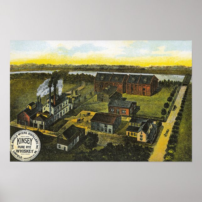 Póster Kinsey Distillery Whiskey Linfield PA (Frente)