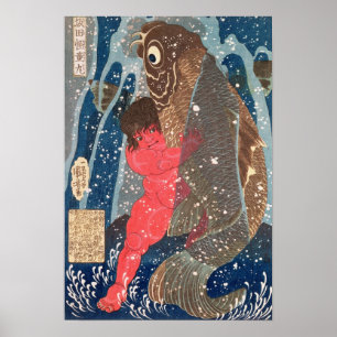 Póster Kintoki nada en la cascada