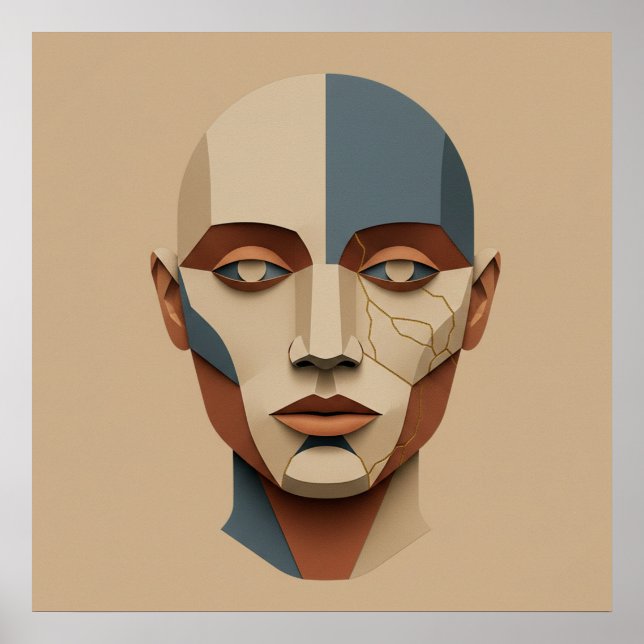 Póster Kintsugi Muse: Retrato abstracto esculpido en pape (Frente)