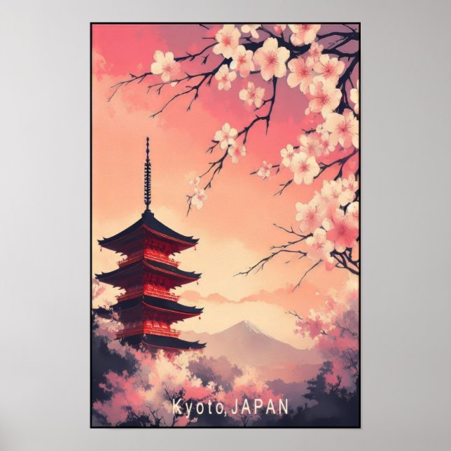 Póster Kioto en flor: Sueños de flores de cerezo en Japón (Frente)