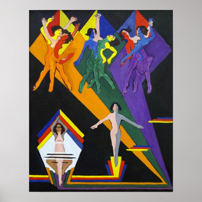 Póster Kirchner - Chicas Bailando En Rays De Color (Frente)