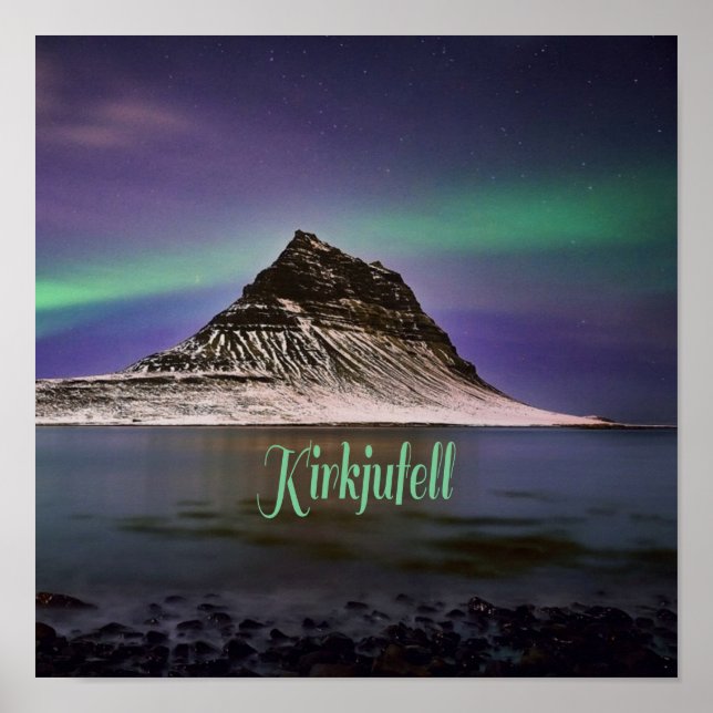 Póster Kirkjufell Mountain in Iceland Northern Lights (Frente)