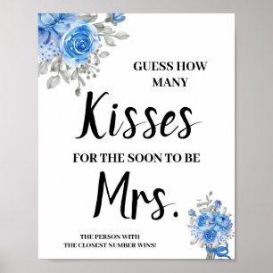Póster Kisses for Soon Mrs Blue Flowers Shower Game Sign