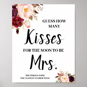 Póster Kisses for Soon Mrs Marsala Shower Game Sign