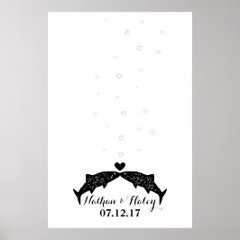 Póster Kissing Fish Thumbprint Bubbles Wedding Guest Book