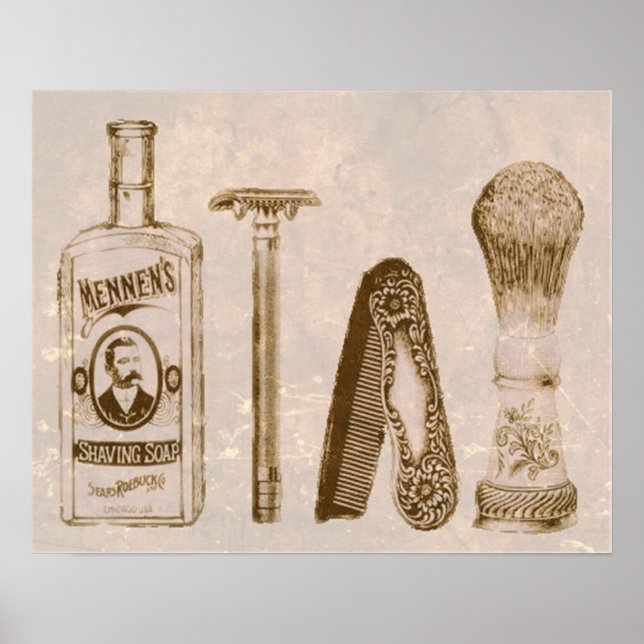 Póster Kit de afeitado de hombres antiguos (Frente)