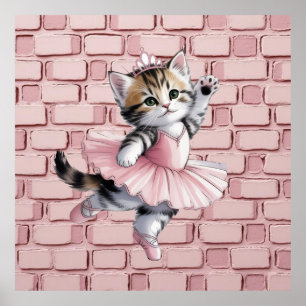 Póster Kit de Cumpleaños de Niña Gatito Bailarina con Acu