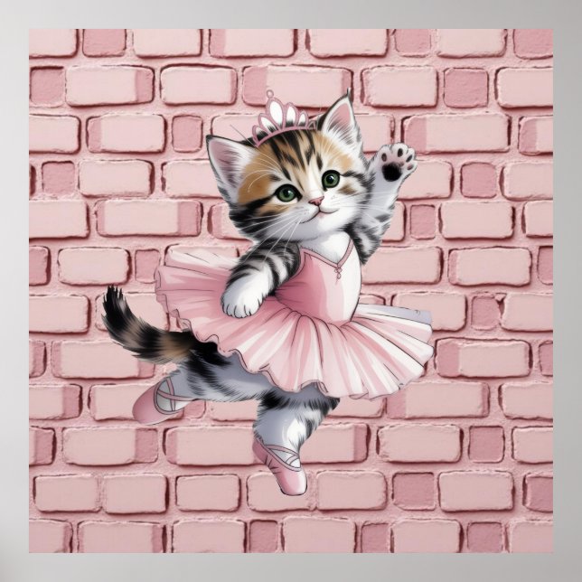 Póster Kit de Cumpleaños de Niña Gatito Bailarina con Acu (Frente)