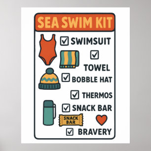 Póster Kit de natación en el mar: diseño de lista de veri
