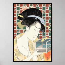 Póster Kitagawa Utamaro Insectos Jaula belleza japonesa