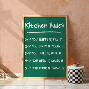 Póster Kitchen Rules Trendy Funny Chalkboard Wall Art