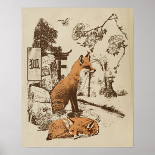 Póster Kitsune - Diseño Tradicional de Ropa Callejera Jap