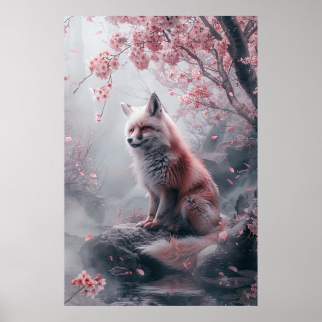 Póster Kitsune Spirit – Japanese Fox in Blossom Forest (Frente)