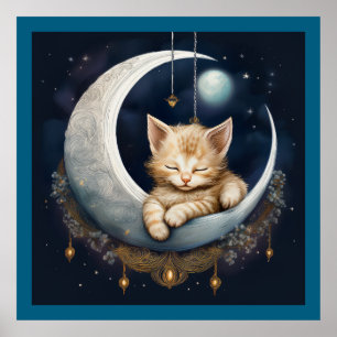 Póster Kitten Asleep On Crescent Moon (Objeto)