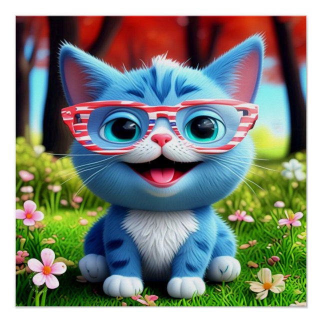 Póster Kitten azul lindo sonriente-556655 (Anverso)