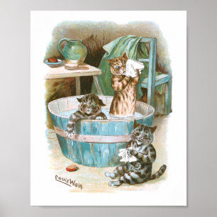 Póster Kitten Bath de Louis Wain