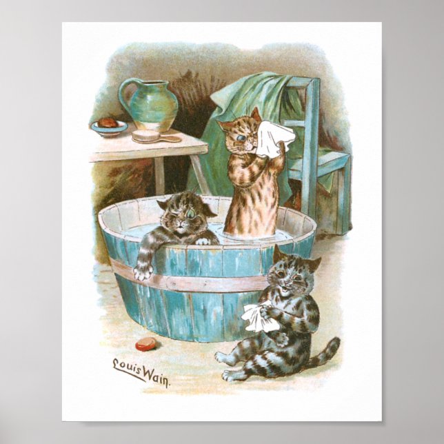 Póster Kitten Bath de Louis Wain (Frente)