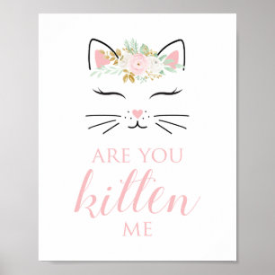 Póster Kitten Birthday Sign Floral kitty face
