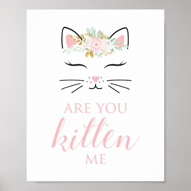 Póster Kitten Birthday Sign Floral kitty face (Frente)