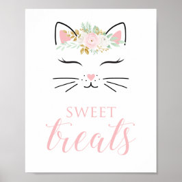 Póster Kitten Birthday Sweet Treats Sign Floral kitty