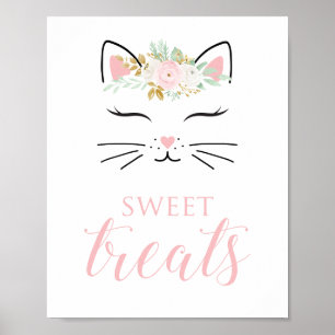 Póster Kitten Birthday Sweet Treats Sign Floral kitty