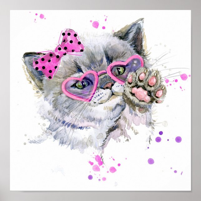 Póster Kitten color de agua dulce (Frente)