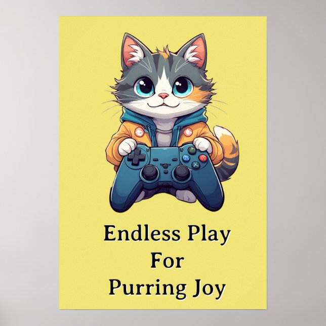 Póster Kitten Holding Game Controller Smiling Gamer Cat (Frente)