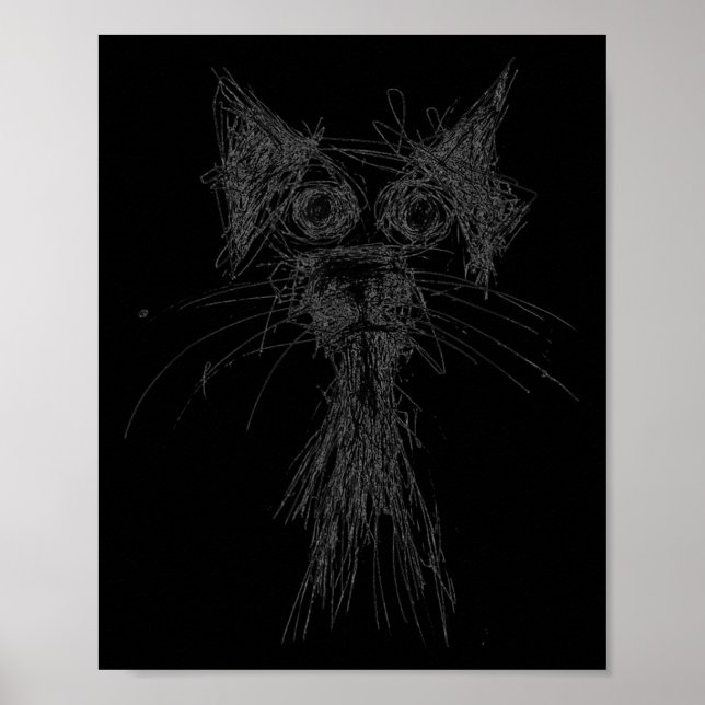 Póster Kitten Lover Abstract Scribble Art Cute Cat Cat  (Frente)