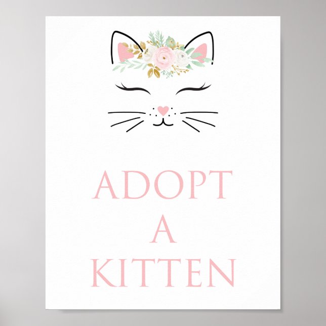 Póster Kitten Rótulo de adopción fiesta de cumpleaños (Frente)