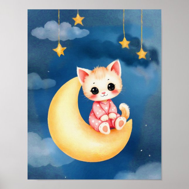 Póster Kitten Sitting on the Moon (Frente)
