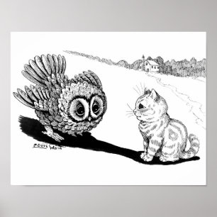 Póster Kitten y Owl, Louis Wain