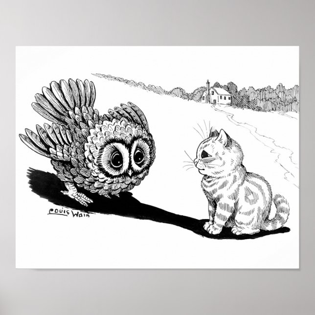 Póster Kitten y Owl, Louis Wain (Frente)