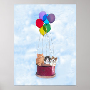 Póster Kittens Hot Air Balloon Print