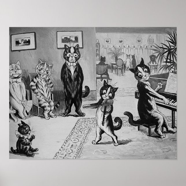 Póster Kittens Violinist, Louis Wain (Frente)