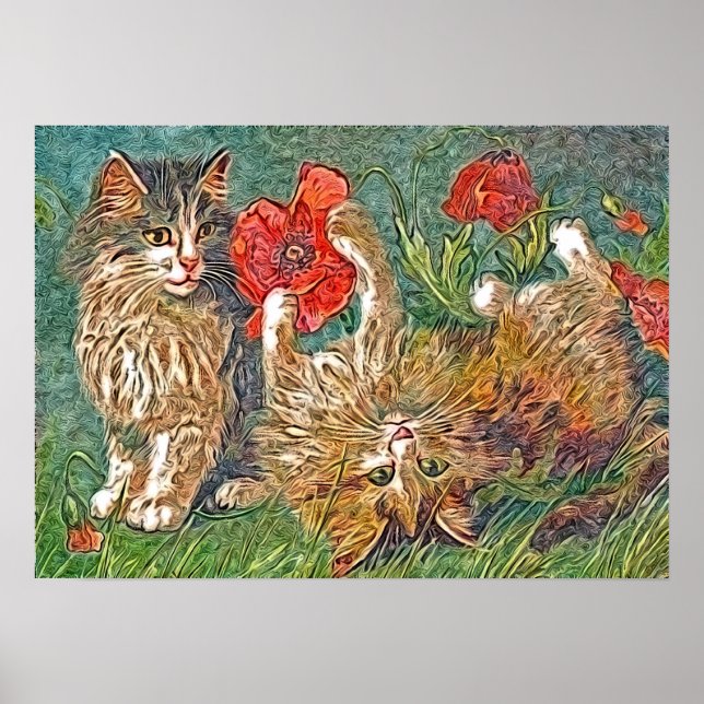 Póster Kitties y Poppies (Frente)