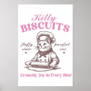 Póster Kitty Biscuits Adorable Cat Baker Haciendo Biscuit