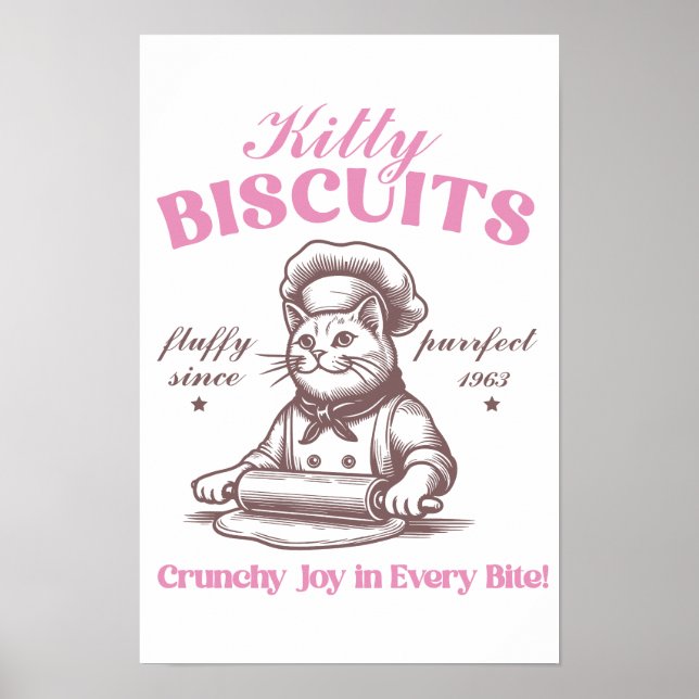 Póster Kitty Biscuits Adorable Cat Baker Haciendo Biscuit (Frente)