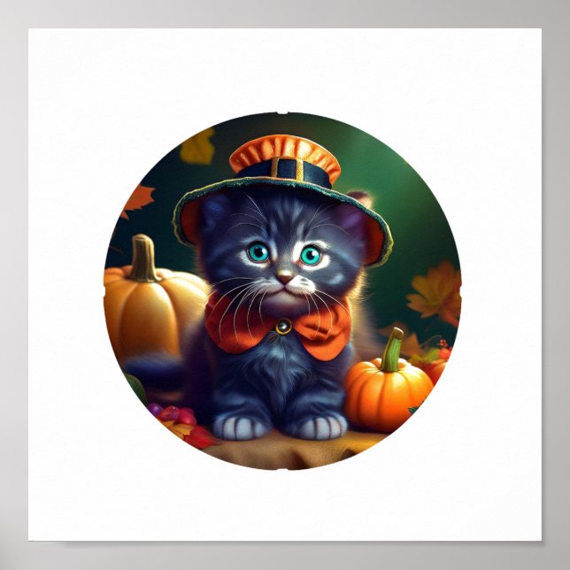 Póster Kitty celebrando el Día de Acción de Gracias (Frente)