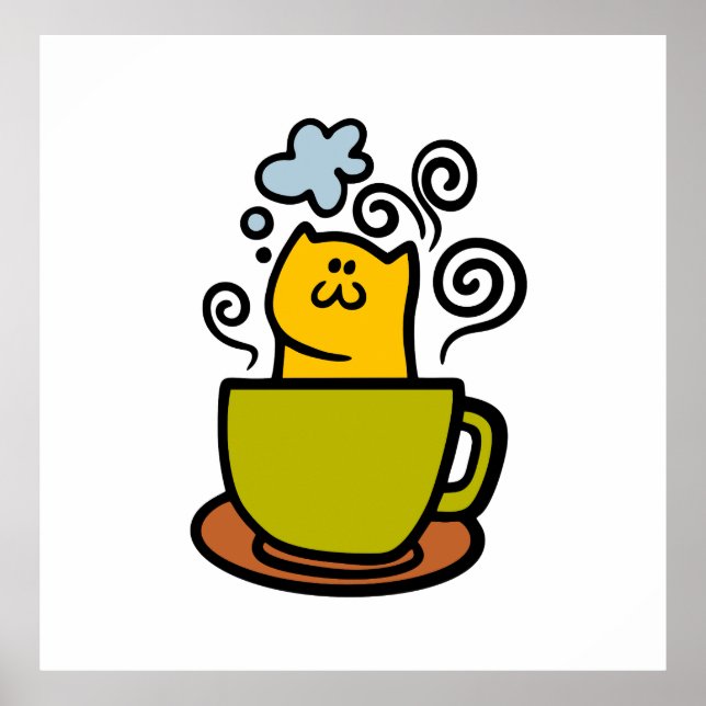 Póster Kitty en una taza de café (Frente)