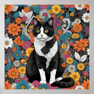 Póster Kitty entre las flores