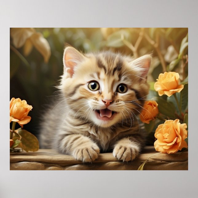 Póster *~* Kitty Hello Floral 5:4 Kitten Cat AP68 (Frente)