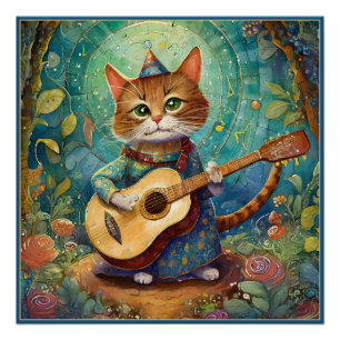 Póster Kitty Kat tocando la guitarra