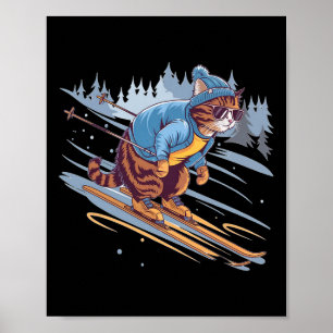 Póster Kitty Saltando Por Una Pendiente Nevada Graciosa