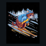 Póster Kitty skiing down a snowy slope funny<br><div class="desc">Kitty skiing down a snowy slope funny</div>