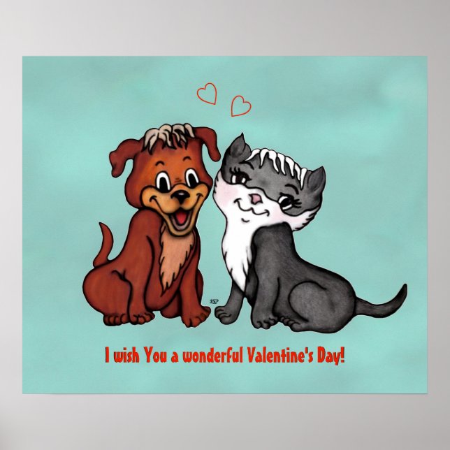 Póster Kitty y Puppy, ¡Feliz Día de San Valentín! (Frente)