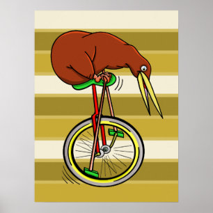 Póster Kiwi Bird En Un Personalizado Divertido De Unicycl
