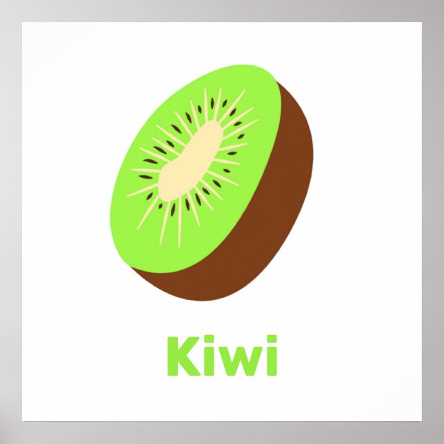 Póster Kiwi verde y marrón con palabras poster (Frente)