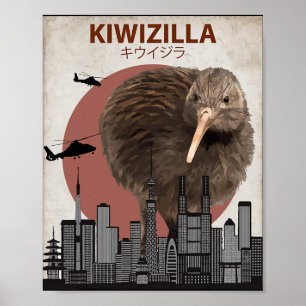 Póster Kiwizilla divertido regalo para amantes de pájaros