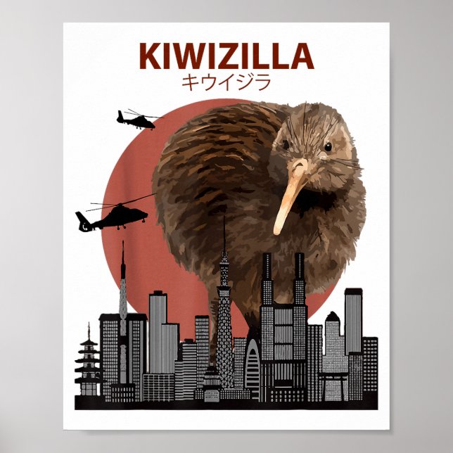 Póster Kiwizilla Funny Kiwi _ New Zealand Bird Lovers Gif (Frente)