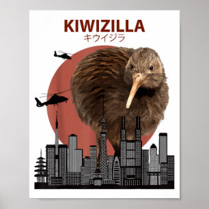 Póster Kiwizilla Kiwi Divertido _ Nueva Zelanda Regalo Am